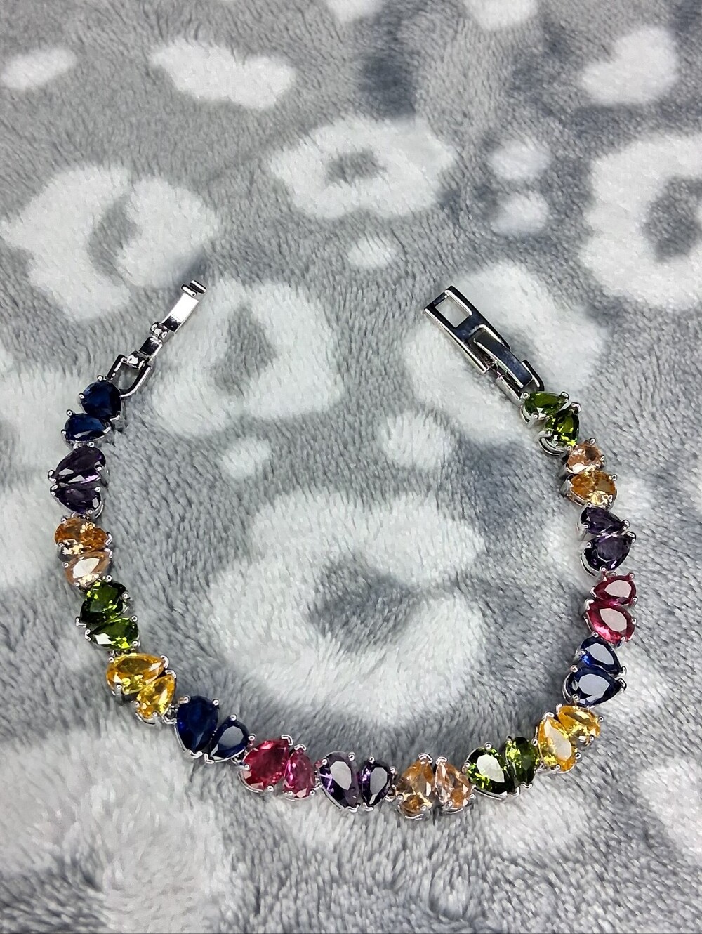 Multi-Color Cubic Zirconia Silver Tennis Bracelet - Picture 6 of 6